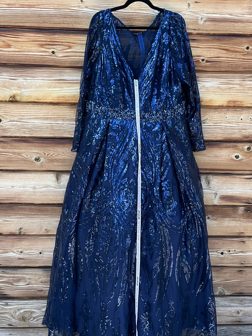 Mac Duggal Long Sleeve Embellished Evening Gown Midnight 18 Plus Size - Picture 4 of 11